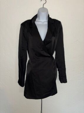 12th Tribe Black Satin Blazer Mini Dress